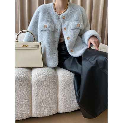 Damen Teddyjacke Weich Mit Knöpfen Und Taschen Beige