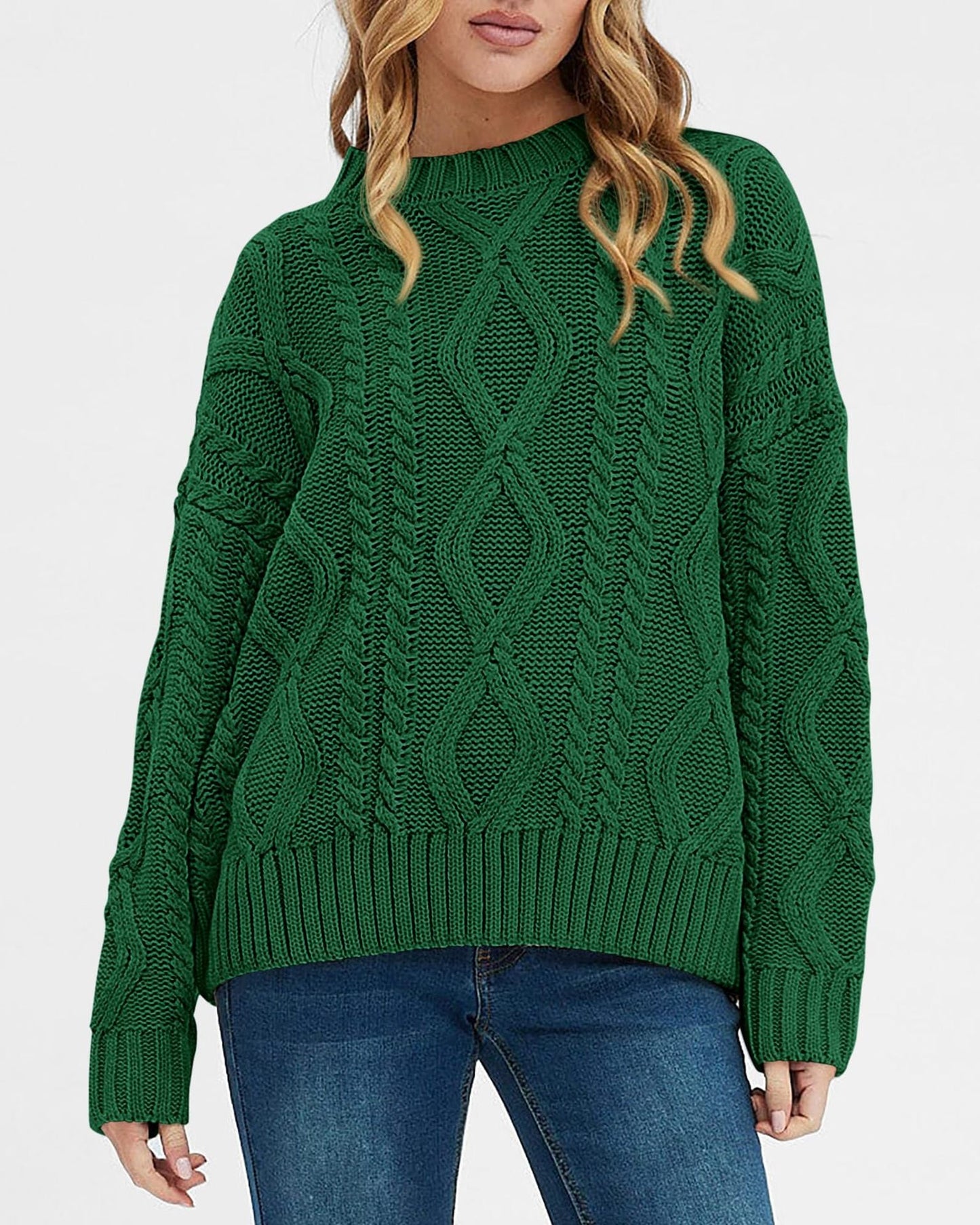 Damen Pullover Grobgestrickt Zopfdesign Eveloria