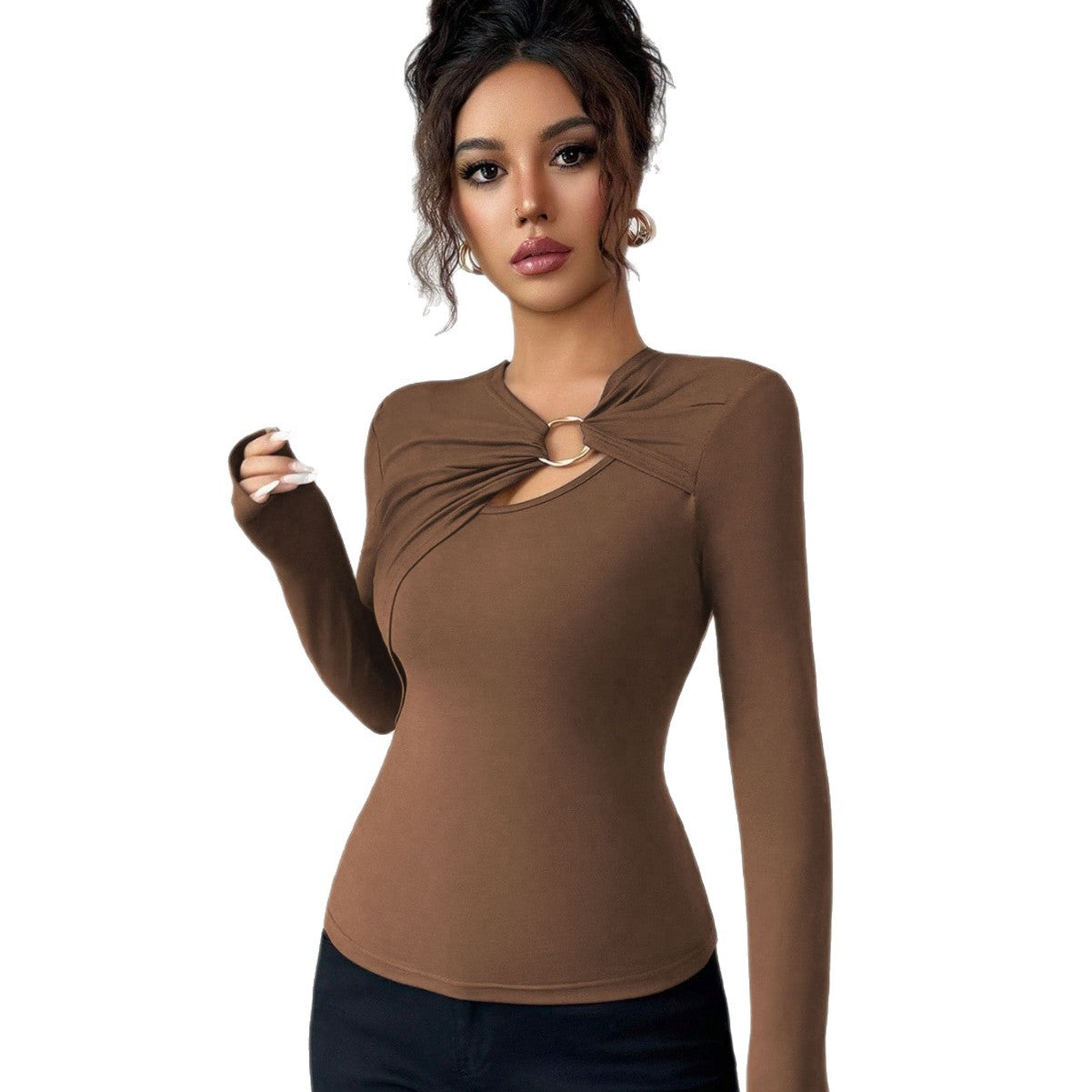 Damen Bodysuit Rundhalsausschnitt Dekoratives Bindungsdetail