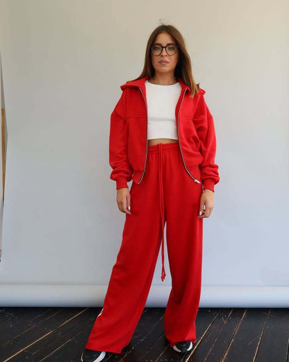 Damen Sportliches Loungewear-Set mit Cropped-Hoodie und weiter Hose