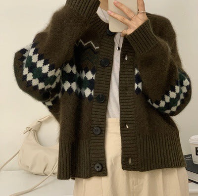 Damen Strickcardigan Kuschelig Ornamente Beige