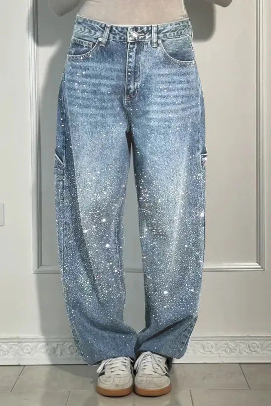 Damen Glitzer-Jeans Baggy-Style Eveloria