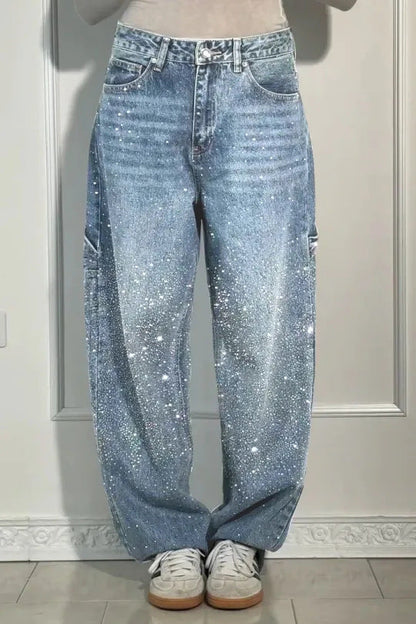 Damen Glitzer-Jeans Baggy-Style Eveloria