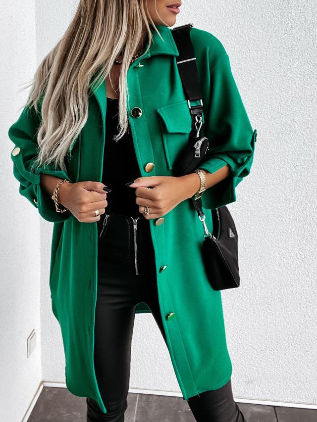 Damen Oversized Hemdjacke Praktische Taschen Modischer Schnitt