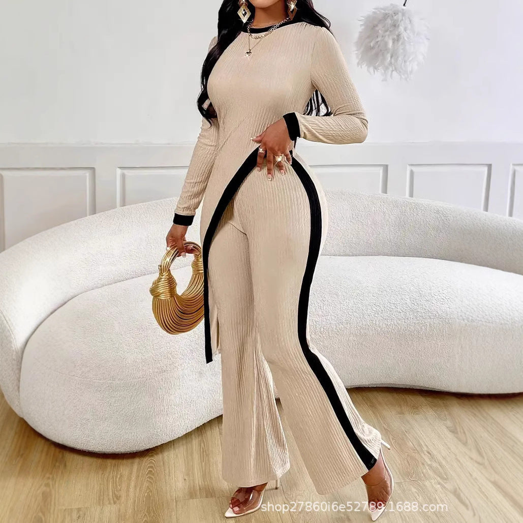 Damen Jumpsuit Asymmetrisch Kontrastpaspel