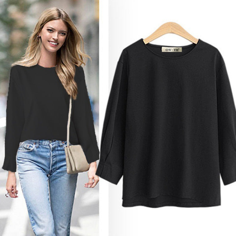 Damen Langarmshirt Weites Design Rundhalsausschnitt Elegantes Eveloria