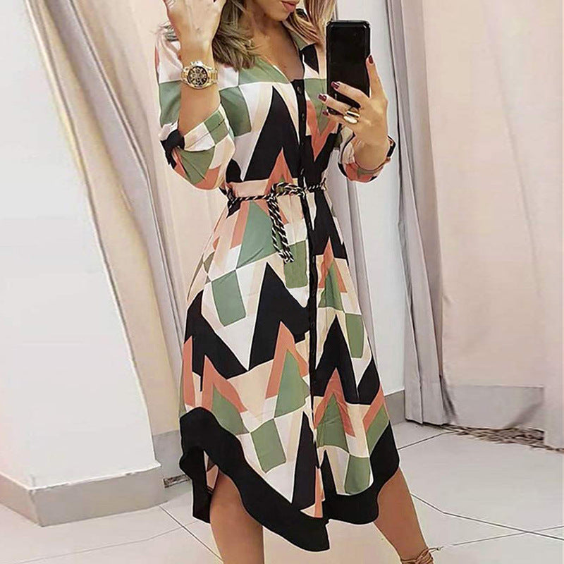 Damen Maxikleid Geometrisches Muster Elegante Taillierung - Eveloria