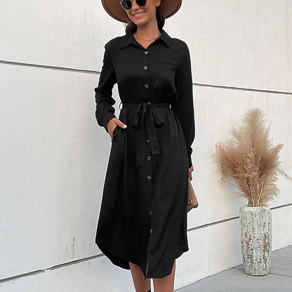 Damen Hemdblusenkleid mit Taillengürtel und Knöpfen