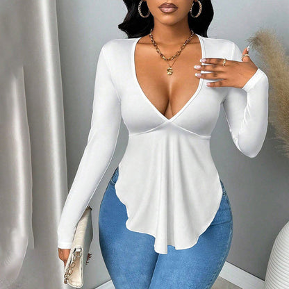 Damen Langarmshirt V-Ausschnitt Modischer Schnitt Eveloria - Eveloria