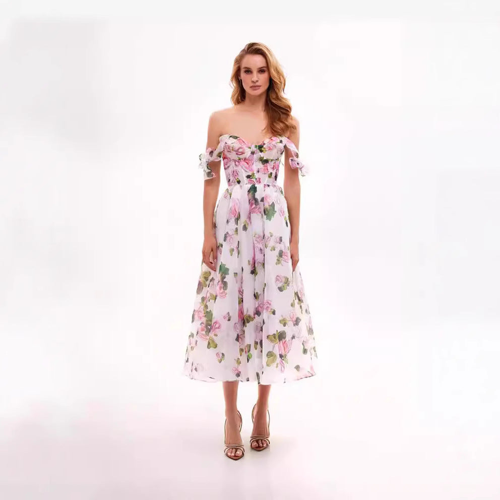 Damen Schulterfreies Blumenkleid Eveloria - Eveloria