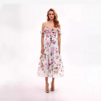 Damen Schulterfreies Blumenkleid Eveloria - Eveloria