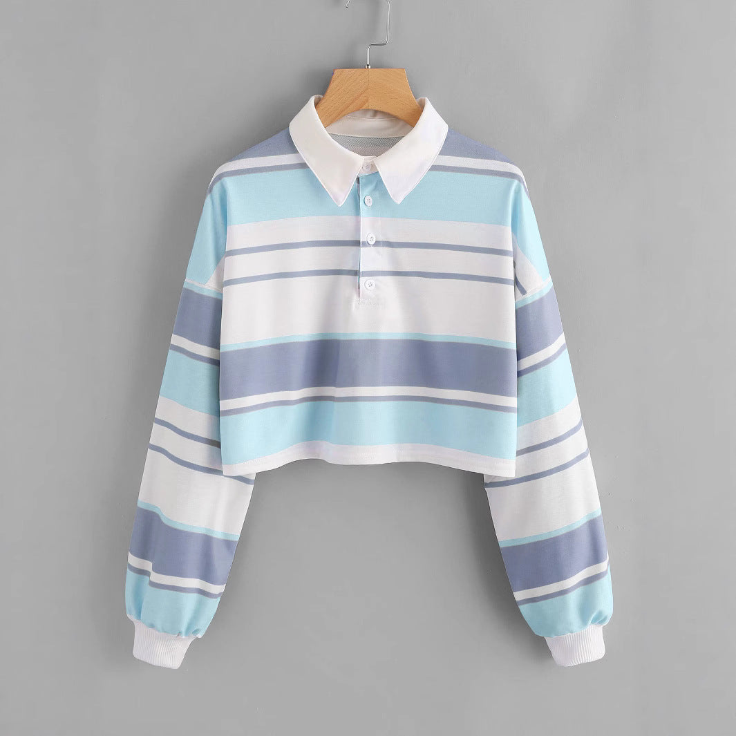 Damen Polo-Shirt Crop-Design Farbblockmuster Eveloria