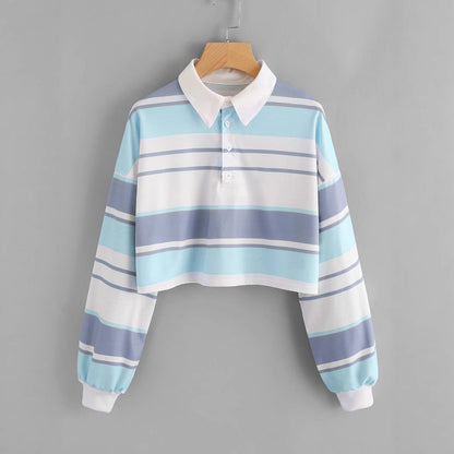 Damen Polo-Shirt Crop-Design Farbblockmuster Eveloria