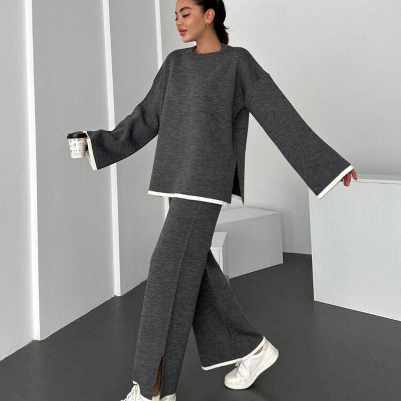 Damen Lounge-Set Weites Oberteil Schlitzhose Eveloria