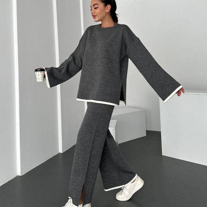 Damen Lounge-Set Weites Oberteil Schlitzhose Eveloria