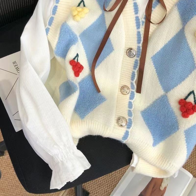 Damen Strickweste Bunt Applikationen