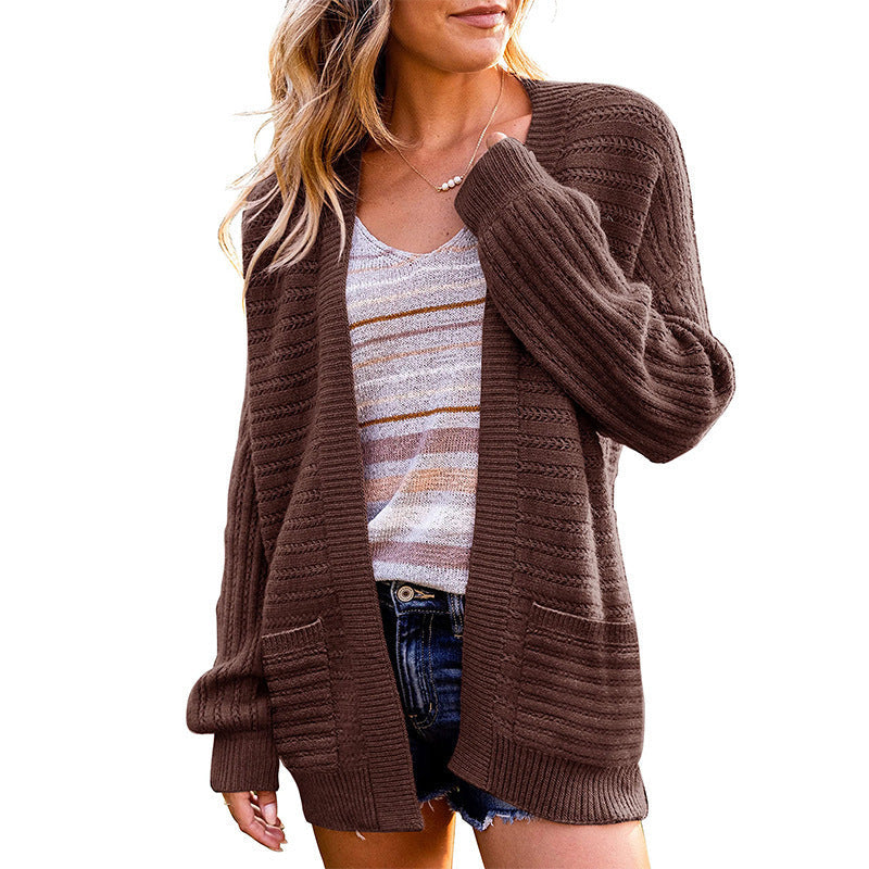 Damen Strickjacke Strukturiert Offen Vorne Eveloria