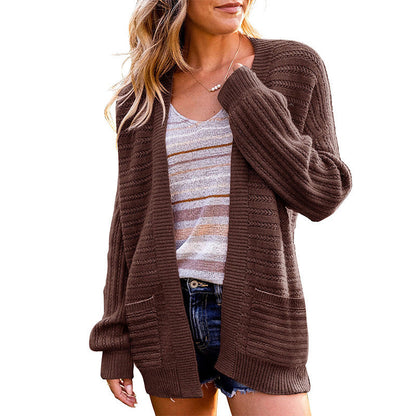 Damen Strickjacke Strukturiert Offen Vorne Eveloria