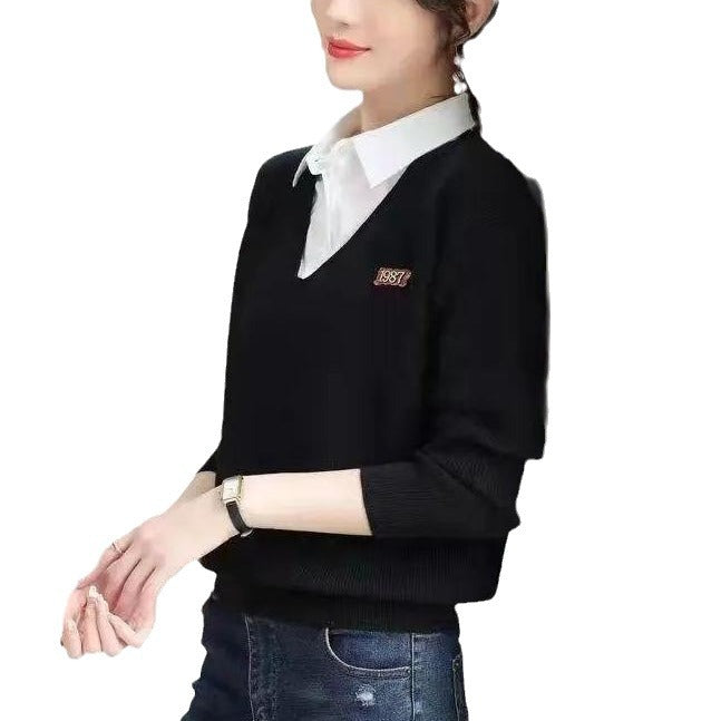 Damen Pullover V-Ausschnitt Hemdkragen Eveloria