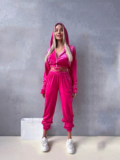 Damen Freizeitanzug-Set mit Kapuze elastisch Eveloria