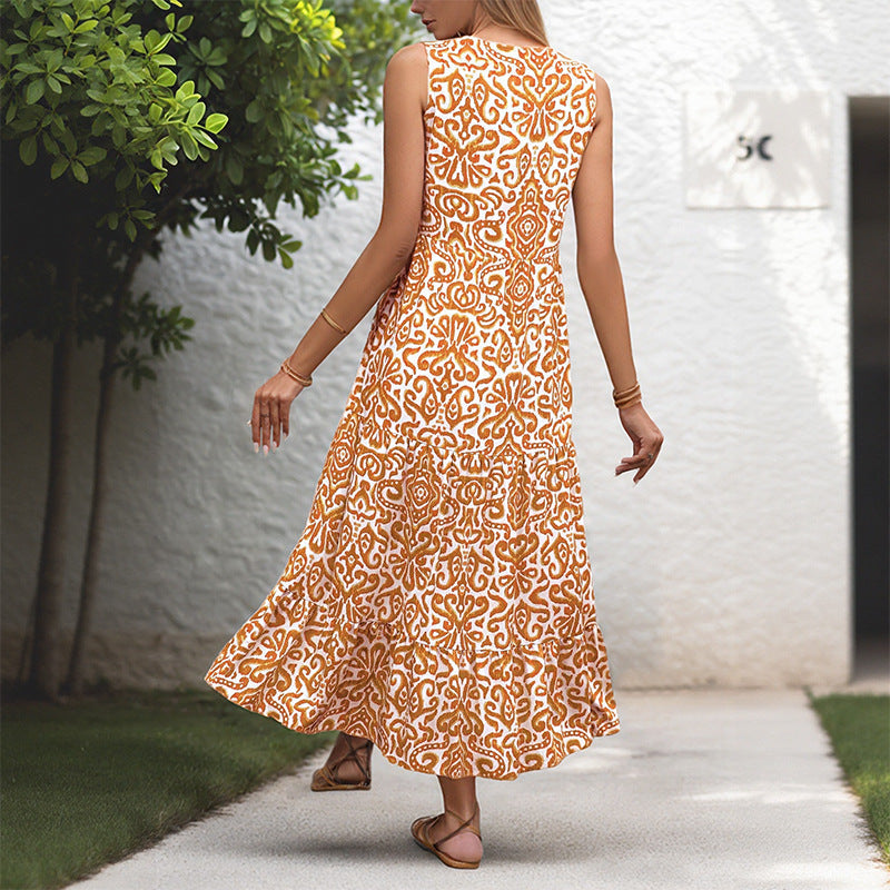 Damen Maxikleid Floralmuster Knöpfe Eveloria