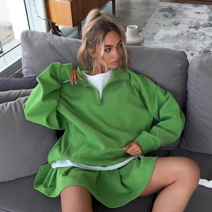 Damen Sweatshirt Kurzreißverschluss Weites Design Eveloria