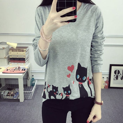Damen Langarm-Shirt Katzenmotiv Eveloria