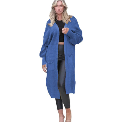 Damen Cardigan Grobstrick Offene Taschen Lässig Beige