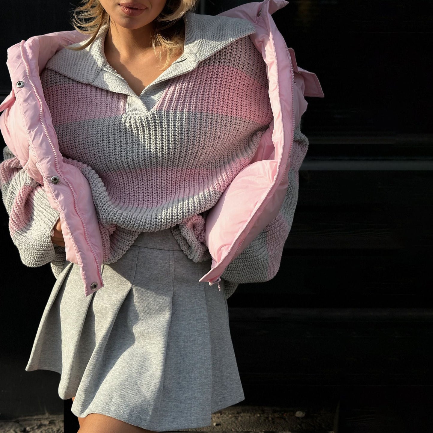 Damen Strickoberteil Gestreift Puffärmel Eveloria