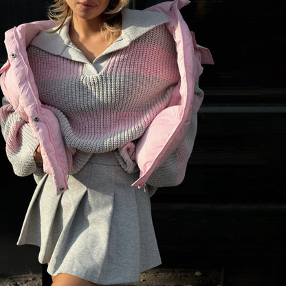 Damen Strickoberteil Gestreift Puffärmel Eveloria