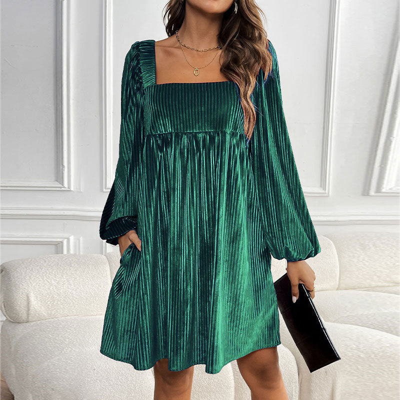 Damen Oversized Kleid Cordstoff Rüschendetail
