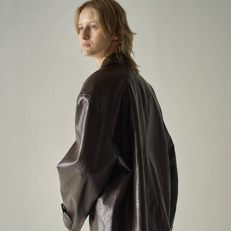 Damen Kunstlederjacke Übergroßer Schnitt Eveloria