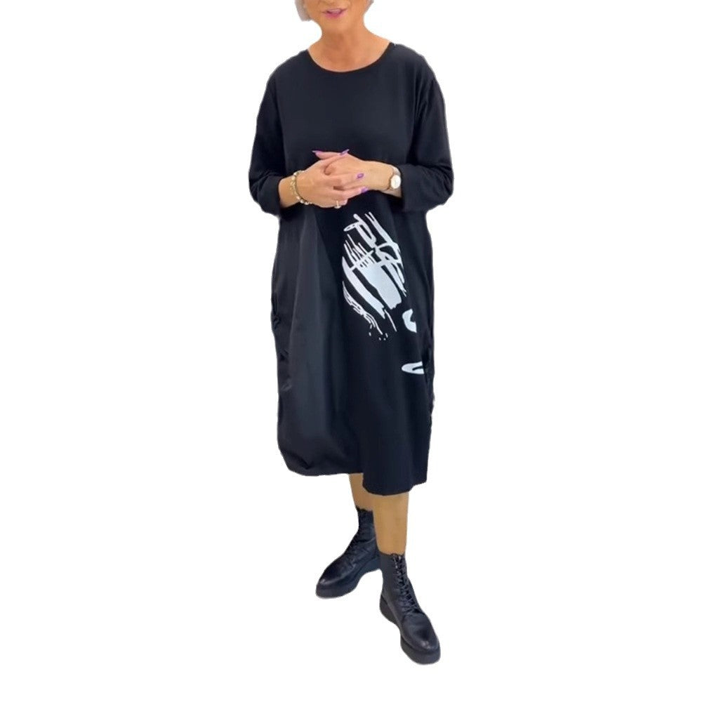 Damen Oversized Hoodie-Kleid mit Seitentaschen und Grafikdruck