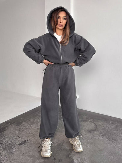 Damen Fleece-Jogginganzug Oversized mit Kapuze Eveloria