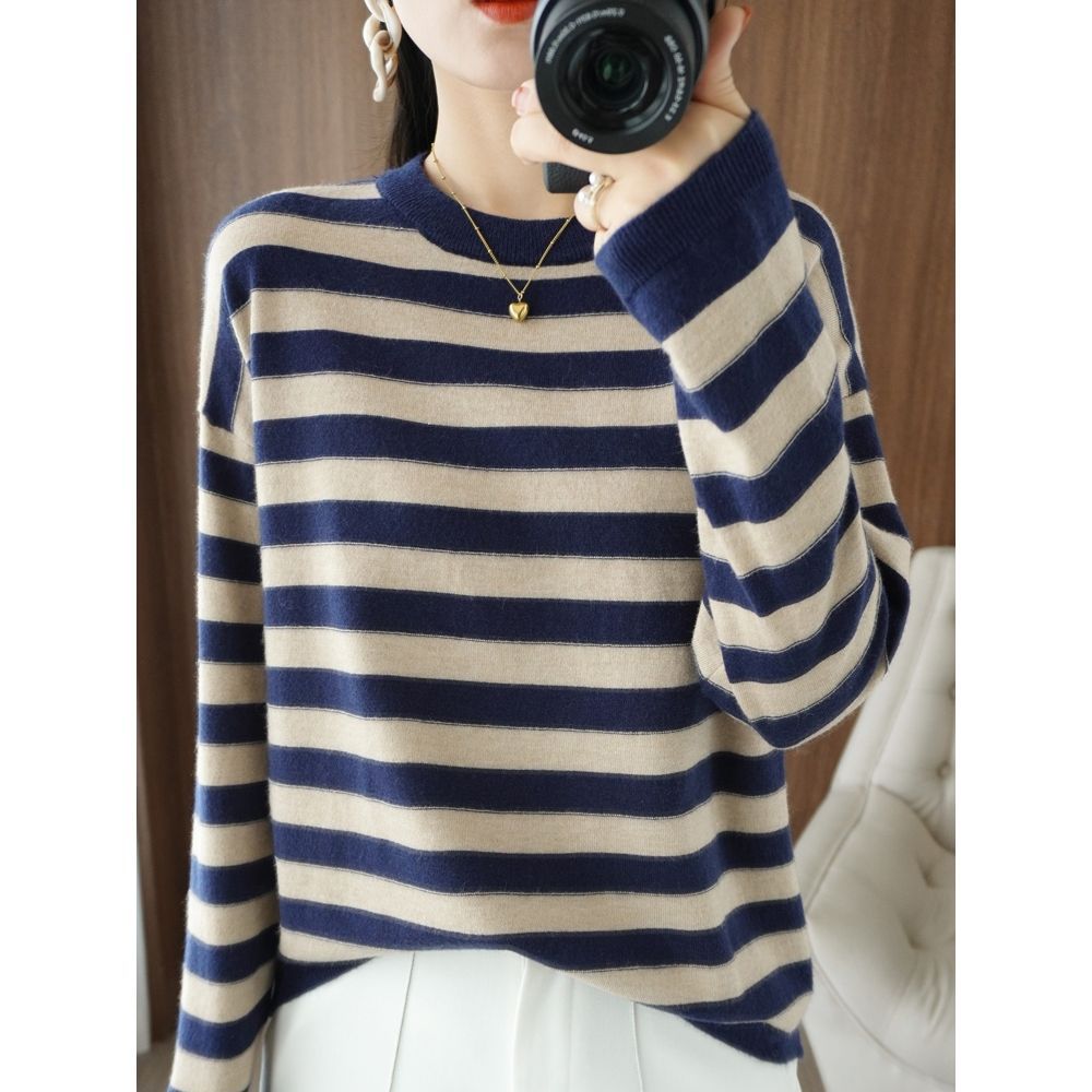 Damen Strickpullover Lässig Breitgestreift Eveloria