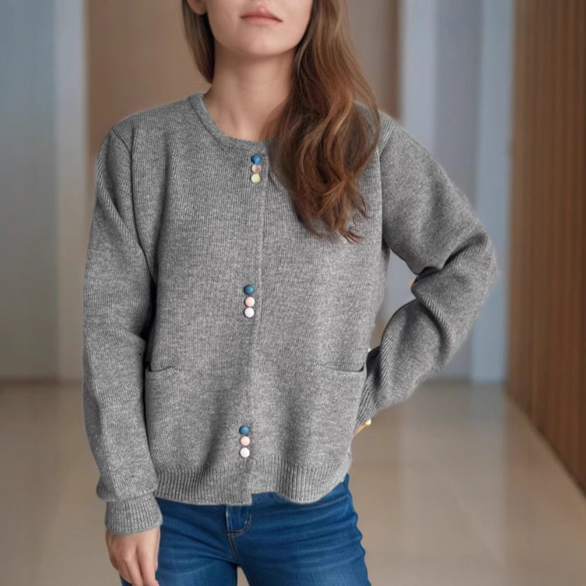 Damen Strickjacke Farbenfroh Mit Taschen