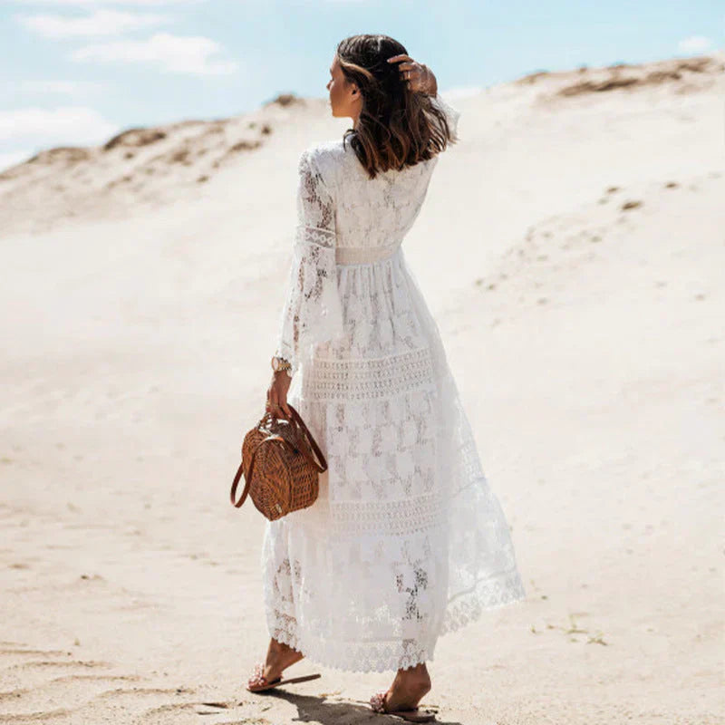 Damen Sommerkleid Bohemian Maxi Langarm