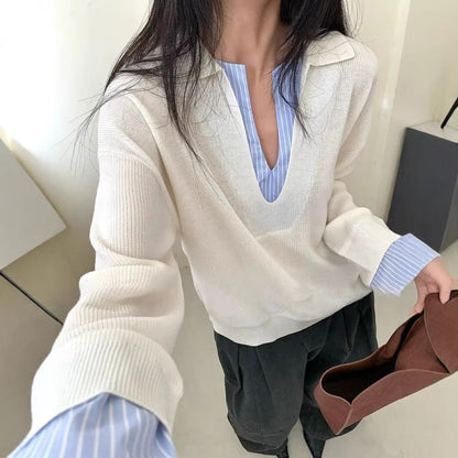 Damen Pullover mit Hemdkragen Eveloria