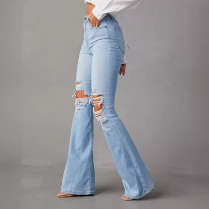 Damen Flared Jeans Destroyed Effekt Blau Eveloria