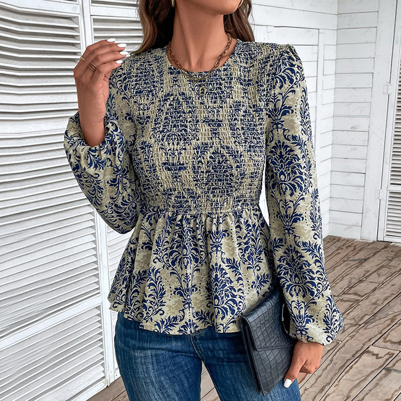 Damen Bluse Floralmuster Rüschen Elegant