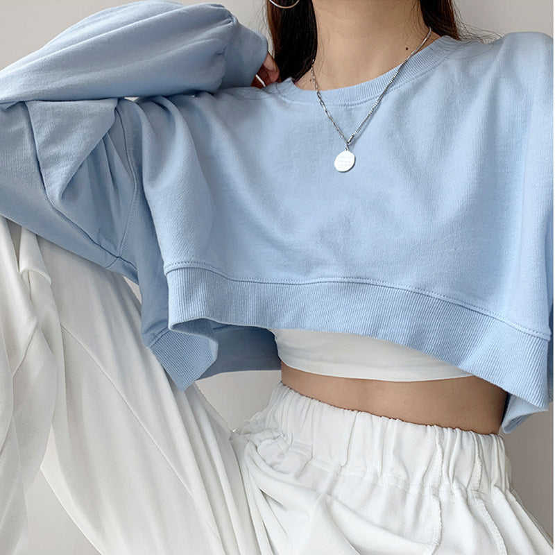 Damen Cropped Sweatshirt Eveloria Kapuzenpullover Baumwolle Grau