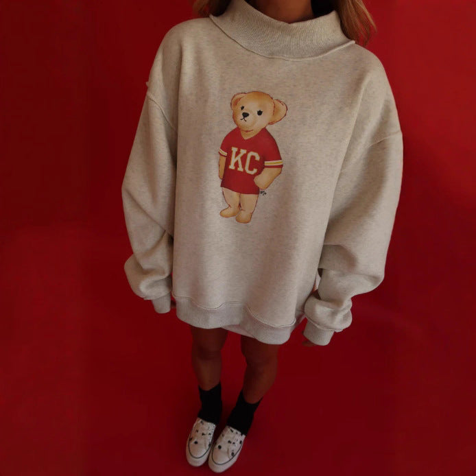 Damen Oversized Sweatshirt Bärenmotiv Grau Eveloria