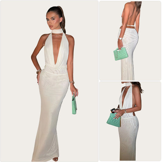 Damen Maxikleid mit Wasserfall-Ausschnitt und schmalem Schnitt - Eveloria