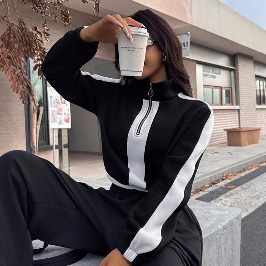 Damen Hoodie Mit Halbem Reißverschluss Jogginghose Weite Passform - Eveloria