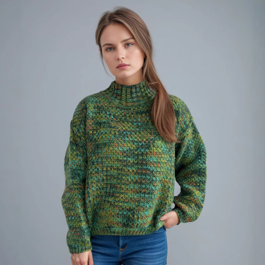 Damen Grobstrickpullover Hochgeschlossener Kragen Luftig Grau Eveloria