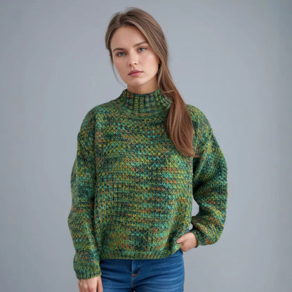 Damen Grobstrickpullover Hochgeschlossener Kragen Luftig Grau Eveloria
