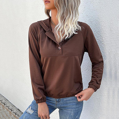 Damen Freizeitpullover Kapuze mit Knöpfen Grau Eveloria