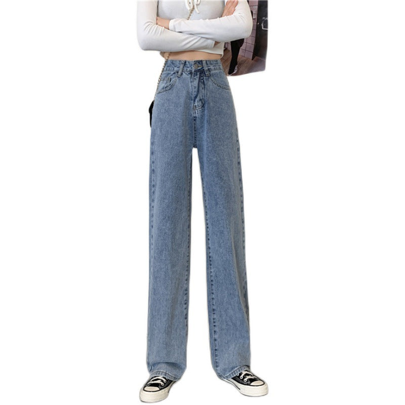 Damen Highwaist Jeans Weit Bequem Blau Eveloria