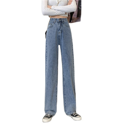 Damen Highwaist Jeans Weit Bequem Blau Eveloria