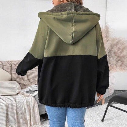 Damen Übergangsjacke Doppellagig Fleece Verstellbarer Saum Beige